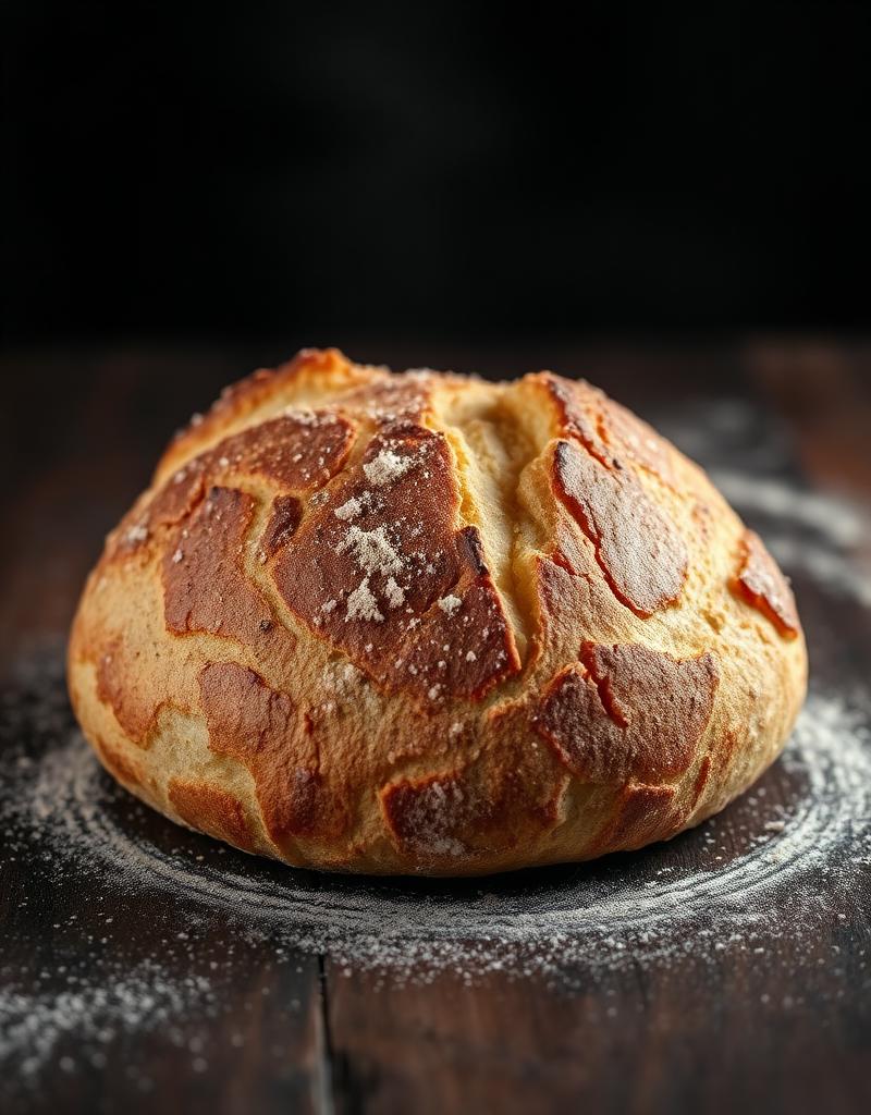Pão artesanal dourado com farinha
